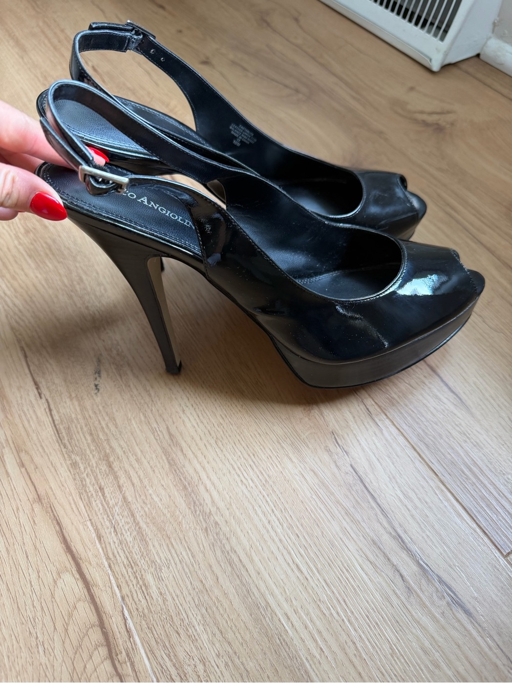 Enzo Angiolini Black Patent Leather Peep-Toe Slingbacks - Picture 4 of 4